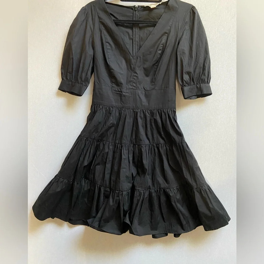Michael Kors Stretch Cotton Poplin Puff Sleeve V Neck Mini Dress XXS
